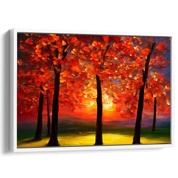 Blaze Through Leaves: Sunset Among Fiery Foliage Canvas Art
