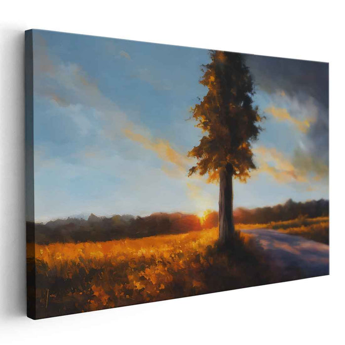 Dusk Horizon Melody: Sunset Landscape Canvas Art Print