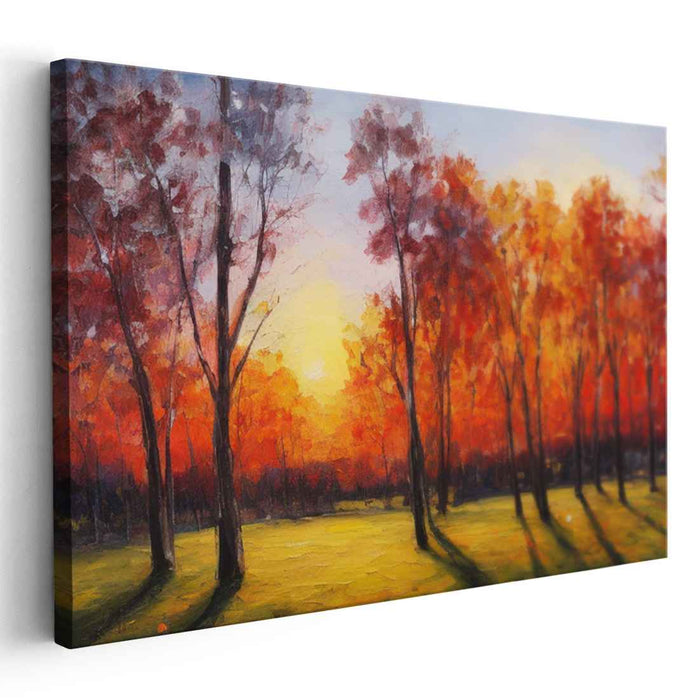 Dusk Arboreal Glow: Sunset Amidst the Trees Canvas Art Print