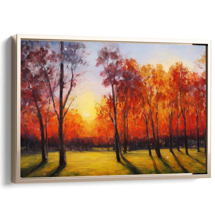 Dusk Arboreal Glow: Sunset Amidst the Trees Canvas Art Print