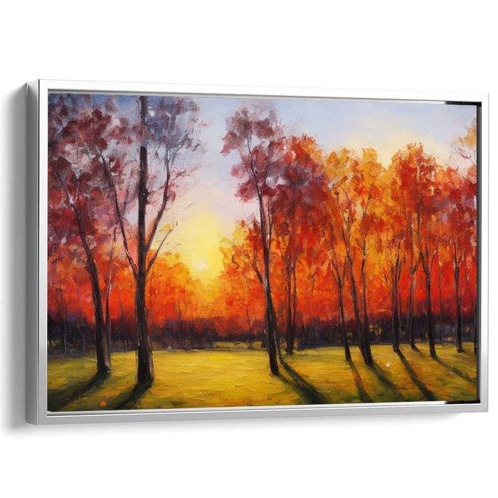 Dusk Arboreal Glow: Sunset Amidst the Trees Canvas Art Print