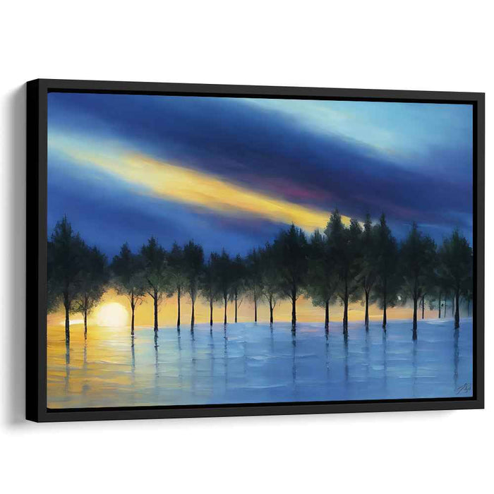 Radiant Silhouette Reverie: Luminous Landscape with Silhouetted Trees Canvas Art