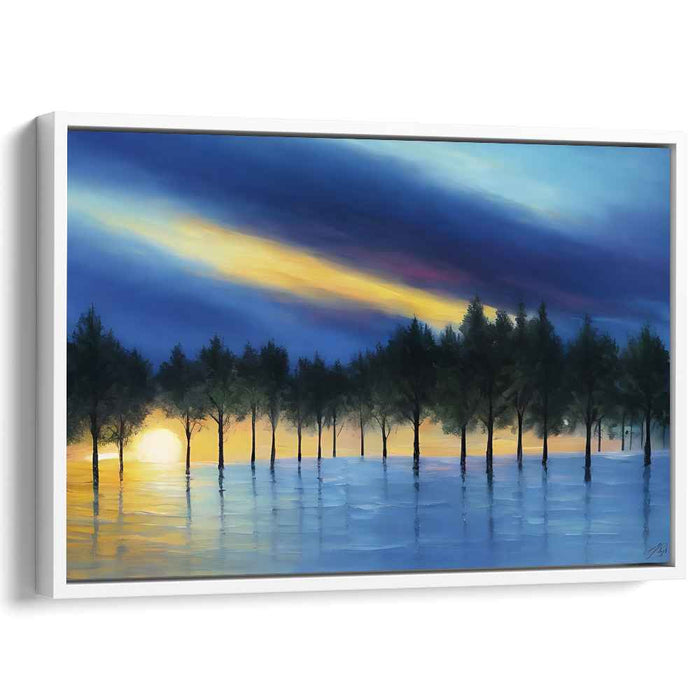 Radiant Silhouette Reverie: Luminous Landscape with Silhouetted Trees Canvas Art