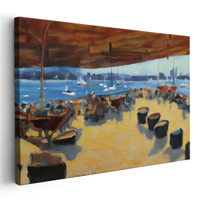 Coastal CafÃ© Serenity: Sunlit Day at the Seaside