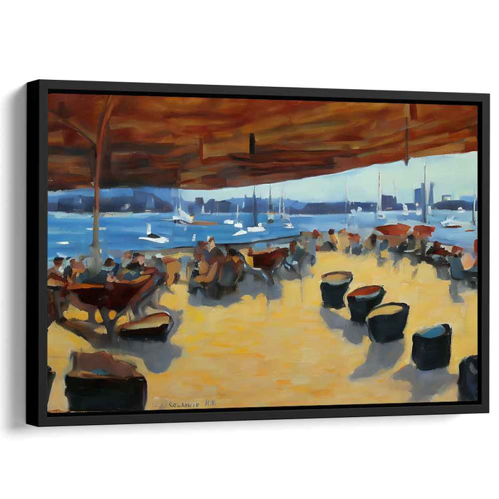 Coastal CafÃ© Serenity: Sunlit Day at the Seaside