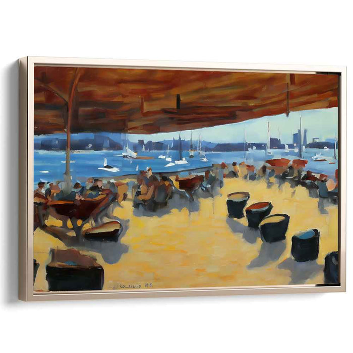 Coastal CafÃ© Serenity: Sunlit Day at the Seaside