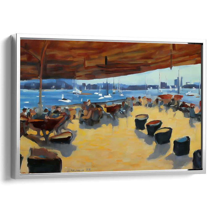 Coastal CafÃ© Serenity: Sunlit Day at the Seaside