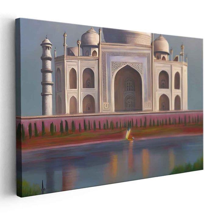 Twilight Majesty Emerging: The Taj Mahal at Dusk Canvas Art Print