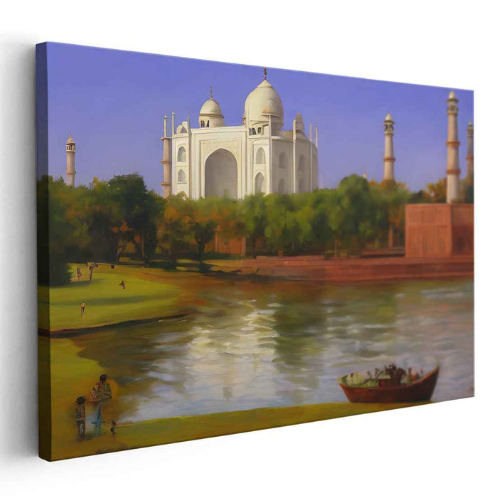 Architectural Dreams: Realistic Taj Mahal Landscape Canvas Art Print