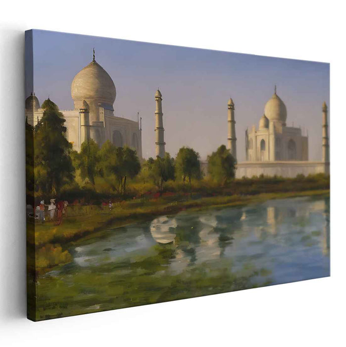 Mirrored Magnificence: Realistic Taj Mahal Reflection Canvas Art Print
