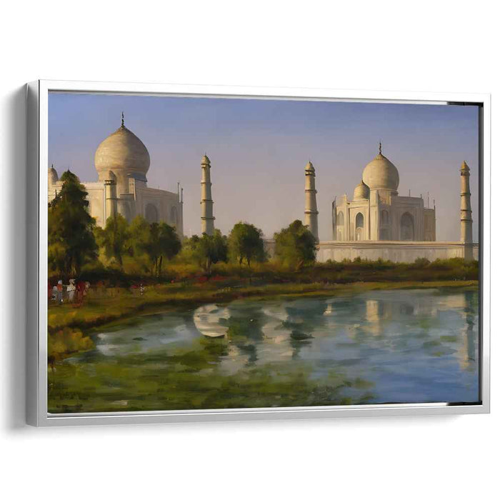 Mirrored Magnificence: Realistic Taj Mahal Reflection Canvas Art Print
