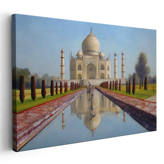 Mystic Marble Palace: Realistic Taj Mahal at Dawn Canvas Art Print