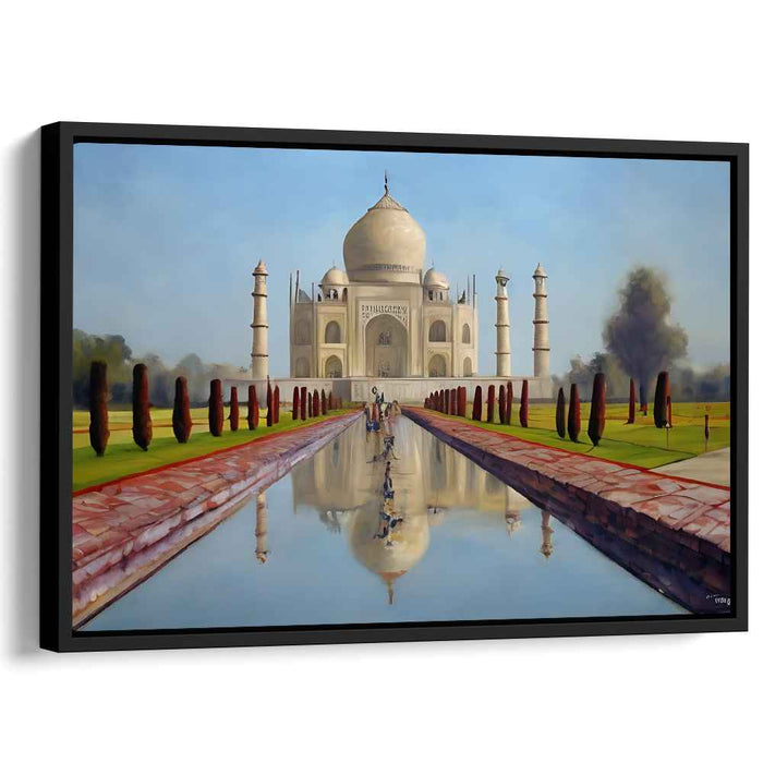 Mystic Marble Palace: Realistic Taj Mahal at Dawn Canvas Art Print