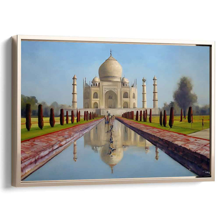 Mystic Marble Palace: Realistic Taj Mahal at Dawn Canvas Art Print