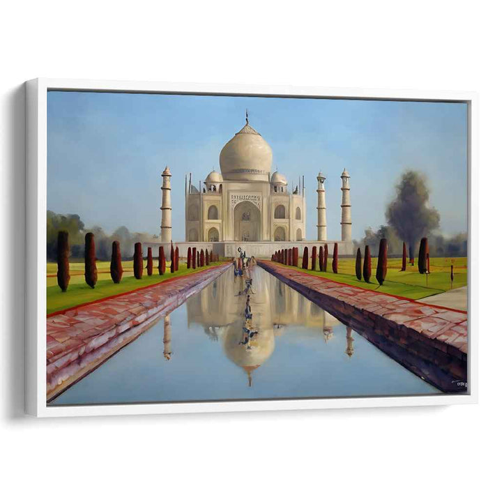 Mystic Marble Palace: Realistic Taj Mahal at Dawn Canvas Art Print