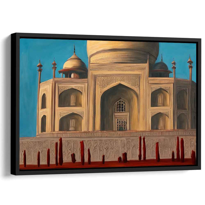 Misty Sunrise Wonder: Realistic Canvas Print of the Taj Mahal in Morning Light
