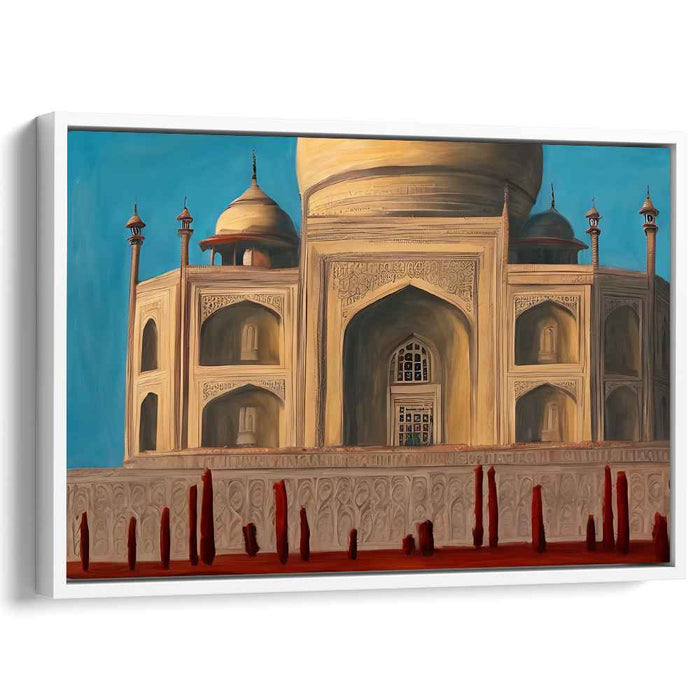 Misty Sunrise Wonder: Realistic Canvas Print of the Taj Mahal in Morning Light