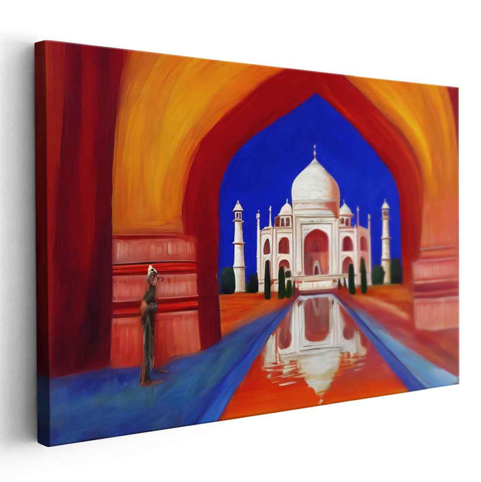 Surreal Majesty: Vivid Taj Mahal Under Celestial Arch Canvas Art