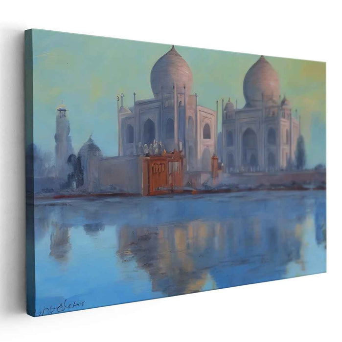 Morning Majesty: The Taj Mahal at Dawn Canvas Art Print