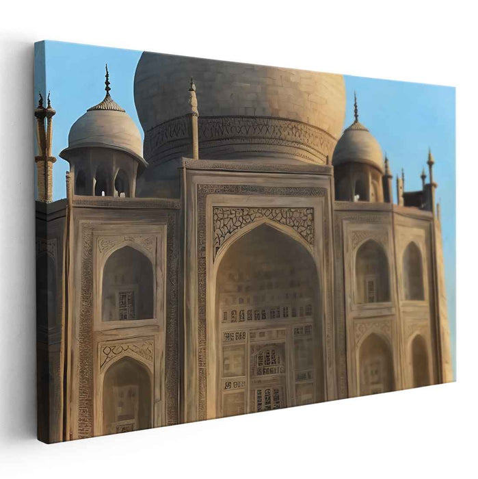 Majestic Facade: Realistic Taj Mahal Architectural Canvas Art Print