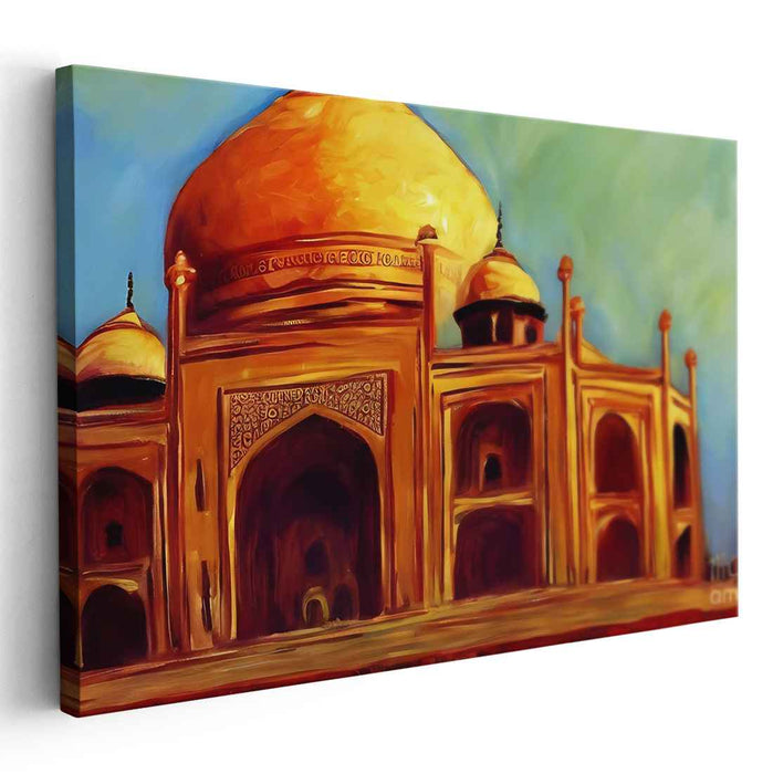 Ethereal Monument Illumination: The Taj Mahal in Radiant Glory Canvas Art Print