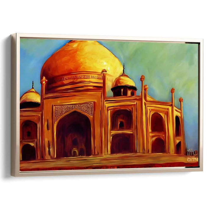 Ethereal Monument Illumination: The Taj Mahal in Radiant Glory Canvas Art Print