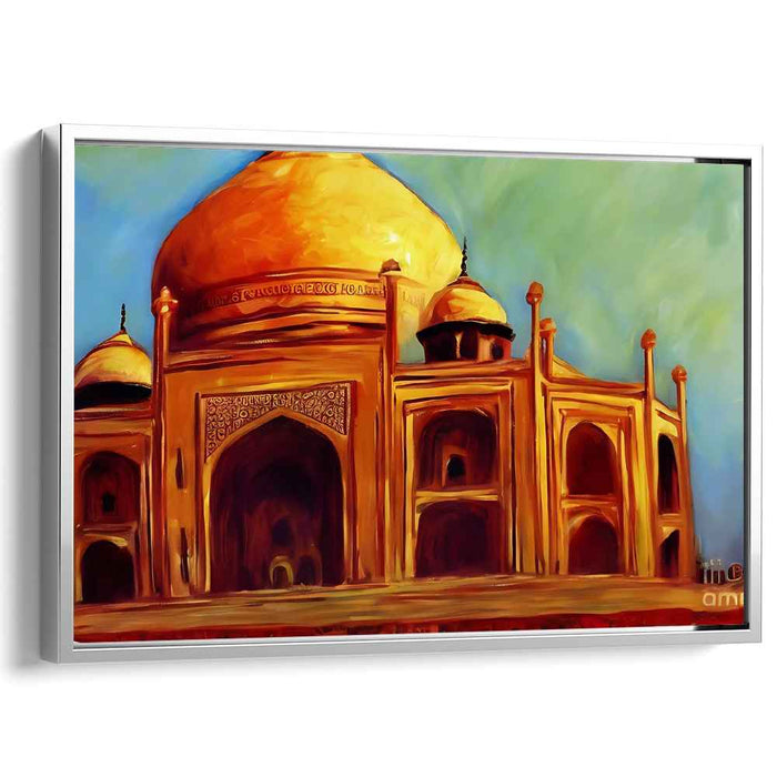 Ethereal Monument Illumination: The Taj Mahal in Radiant Glory Canvas Art Print
