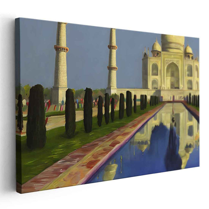 Ethereal Marble Mirage: Realistic Taj Mahal Reflective Canvas Art Print