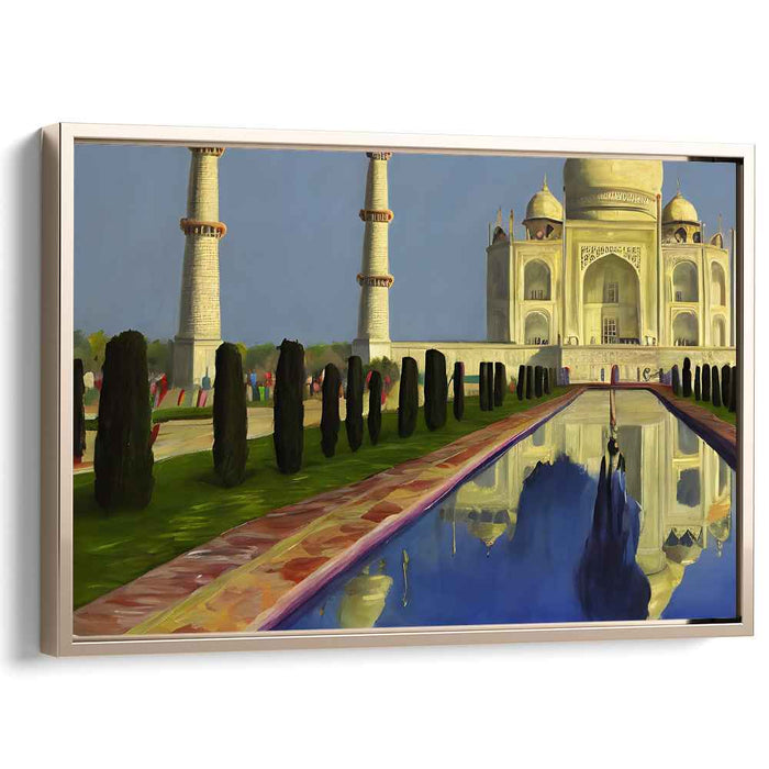 Ethereal Marble Mirage: Realistic Taj Mahal Reflective Canvas Art Print
