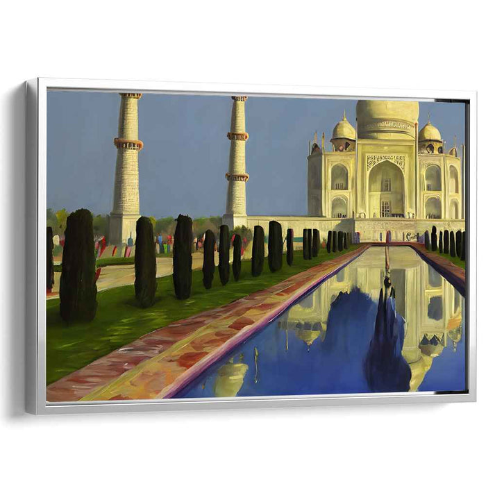 Ethereal Marble Mirage: Realistic Taj Mahal Reflective Canvas Art Print