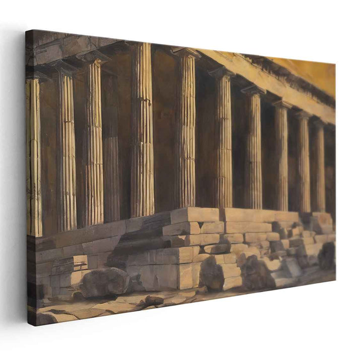 Echoes of Antiquity Cradle Sun: Classical Temple at Sunset Canvas Art Print