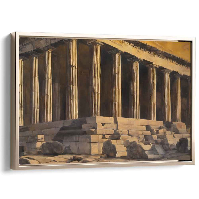 Echoes of Antiquity Cradle Sun: Classical Temple at Sunset Canvas Art Print