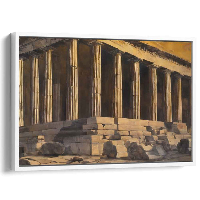 Echoes of Antiquity Cradle Sun: Classical Temple at Sunset Canvas Art Print