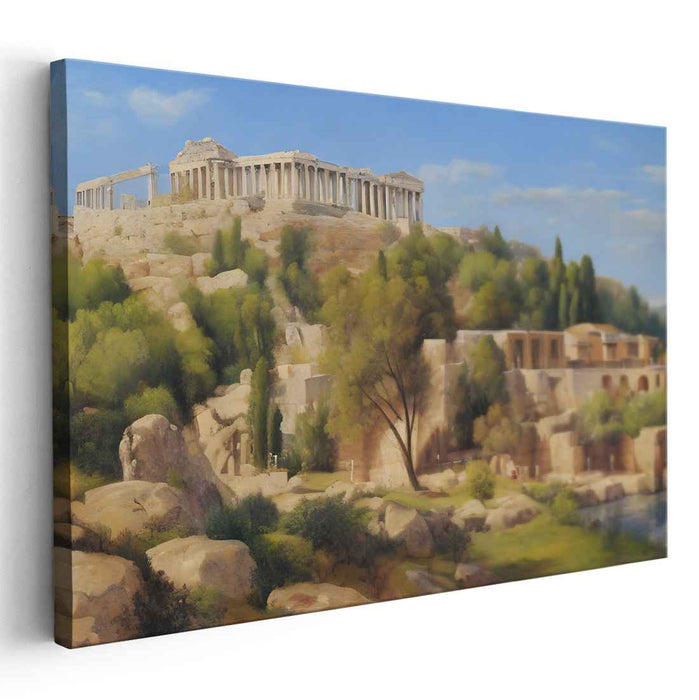 Sunlit Citadel Rise: The Acropolis of Athens in Golden Light Canvas Art