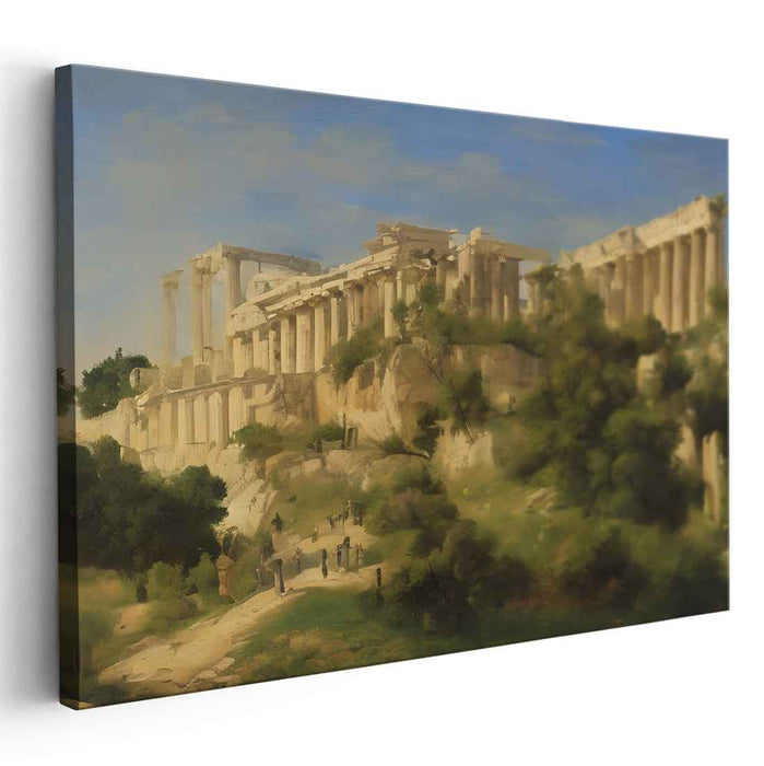 Mythical Sanctuary in Green Meadows: Classical Greek Temple Amidst Verdant Landscape