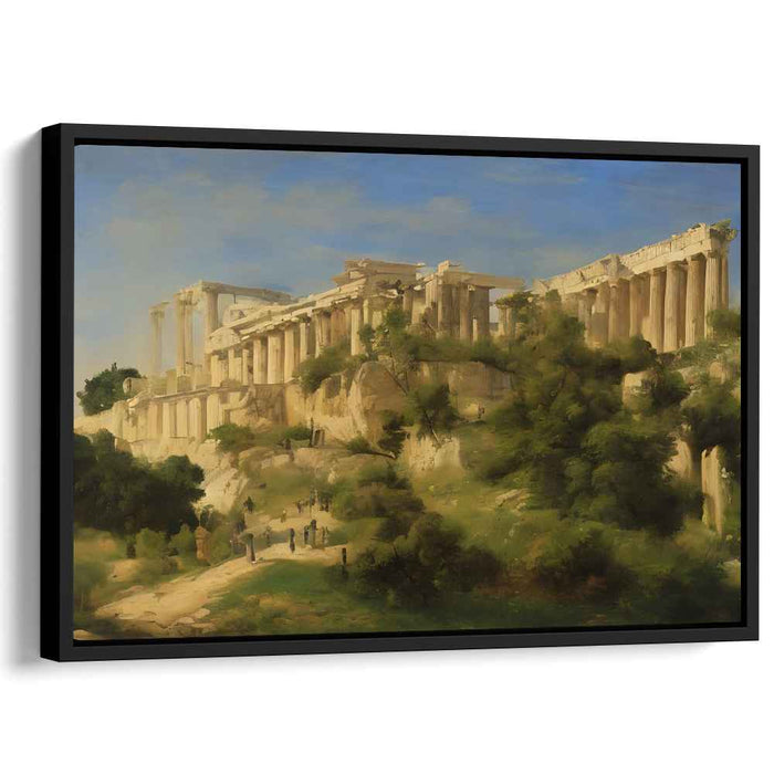 Mythical Sanctuary in Green Meadows: Classical Greek Temple Amidst Verdant Landscape