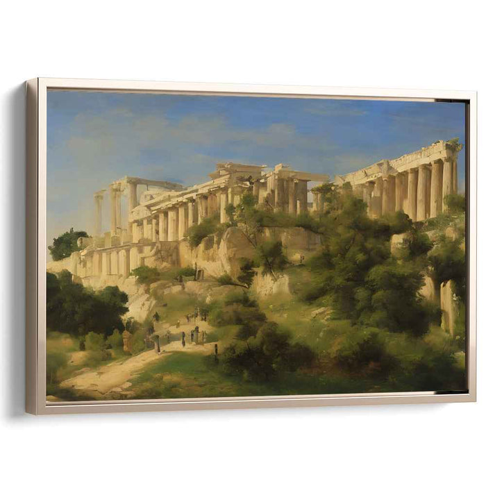 Mythical Sanctuary in Green Meadows: Classical Greek Temple Amidst Verdant Landscape