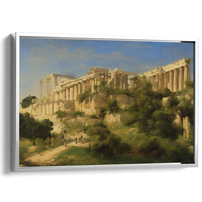 Mythical Sanctuary in Green Meadows: Classical Greek Temple Amidst Verdant Landscape