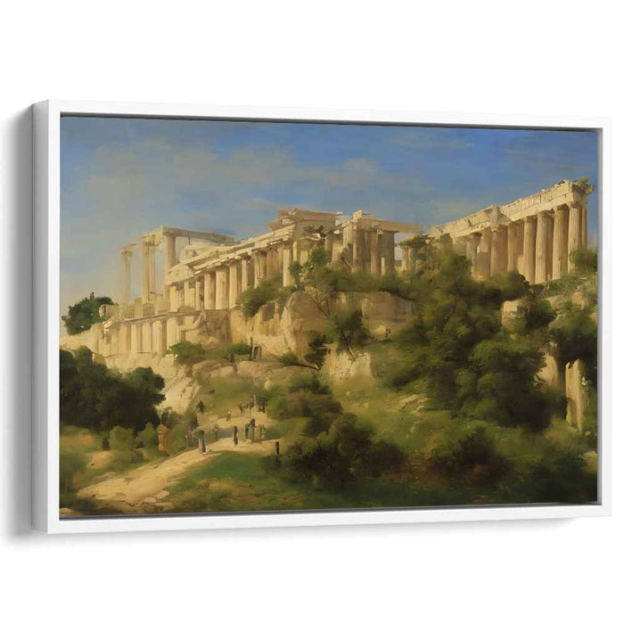 Mythical Sanctuary in Green Meadows: Classical Greek Temple Amidst Verdant Landscape