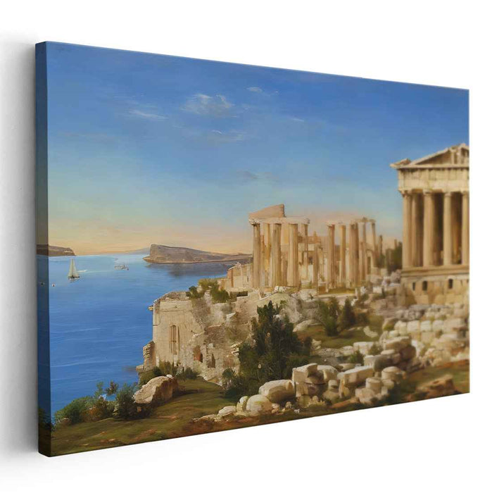 Ethereal Marble Glow: Classical Greek Acropolis at Sunset Canvas Art