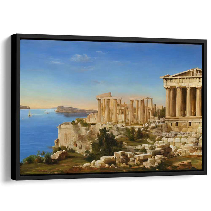 Ethereal Marble Glow: Classical Greek Acropolis at Sunset Canvas Art