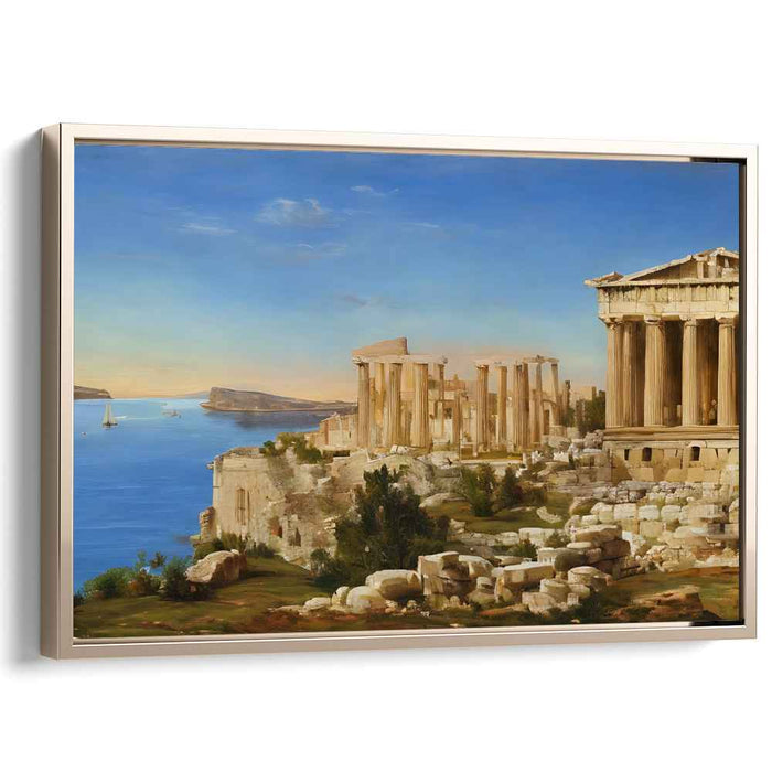 Ethereal Marble Glow: Classical Greek Acropolis at Sunset Canvas Art