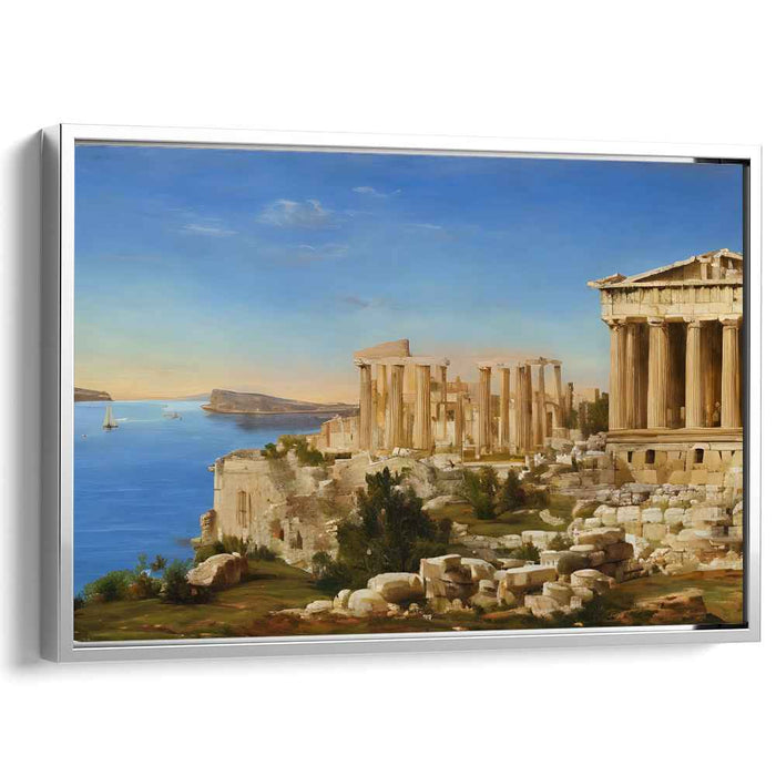 Ethereal Marble Glow: Classical Greek Acropolis at Sunset Canvas Art
