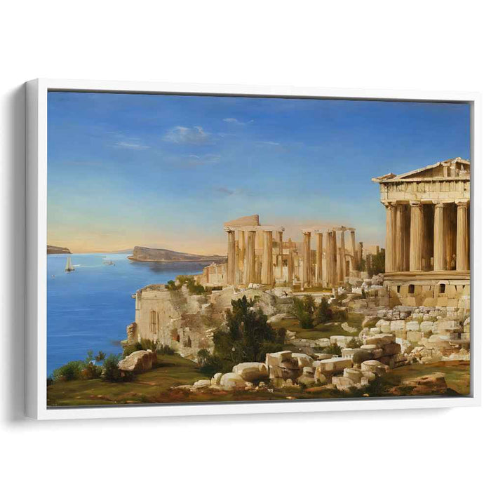Ethereal Marble Glow: Classical Greek Acropolis at Sunset Canvas Art