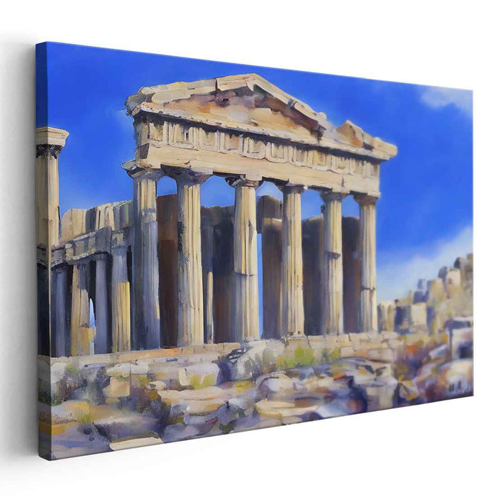 Apollo's Radiance: Classical Greek Temple in Golden Sunlight Canvas Art Print