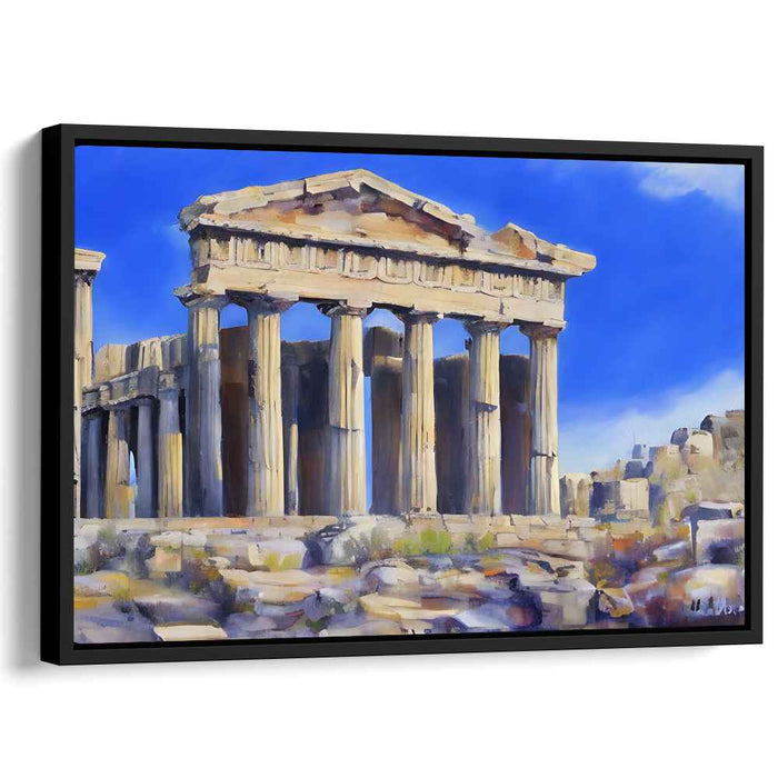 Apollo's Radiance: Classical Greek Temple in Golden Sunlight Canvas Art Print