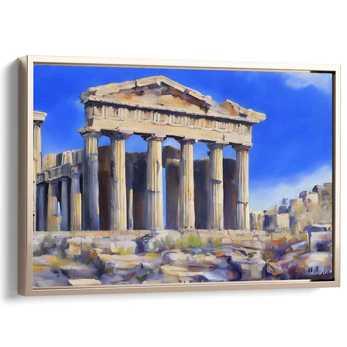 Apollo's Radiance: Classical Greek Temple in Golden Sunlight Canvas Art Print