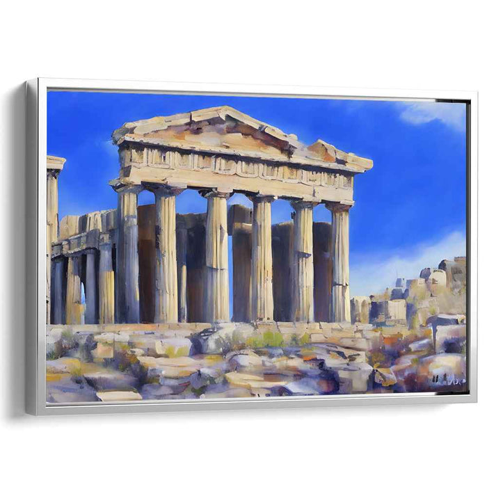 Apollo's Radiance: Classical Greek Temple in Golden Sunlight Canvas Art Print