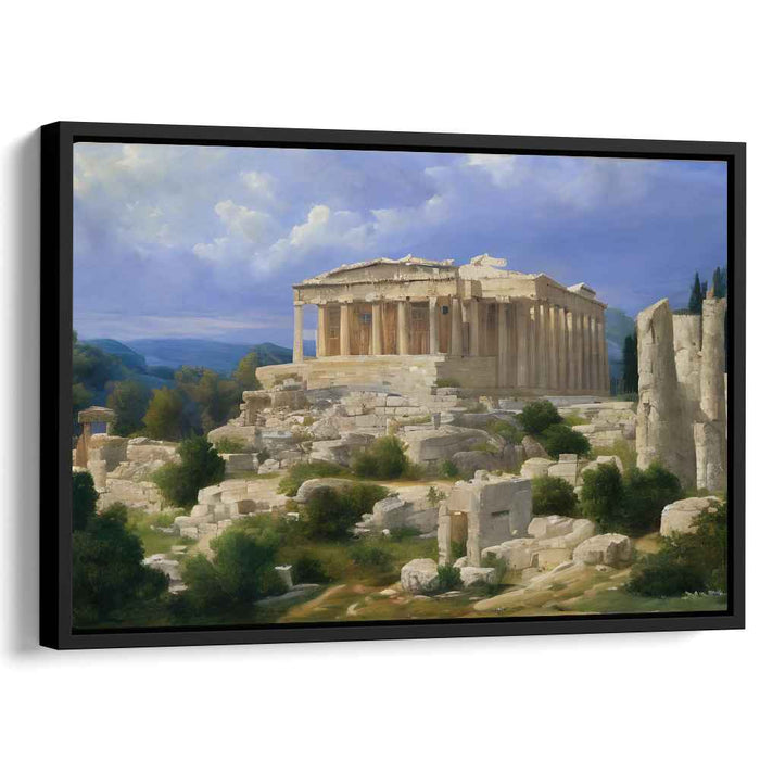 Faded Glory Echoes Forever: Classical Greek Temple in Sunlit Ruins Canvas Art Print