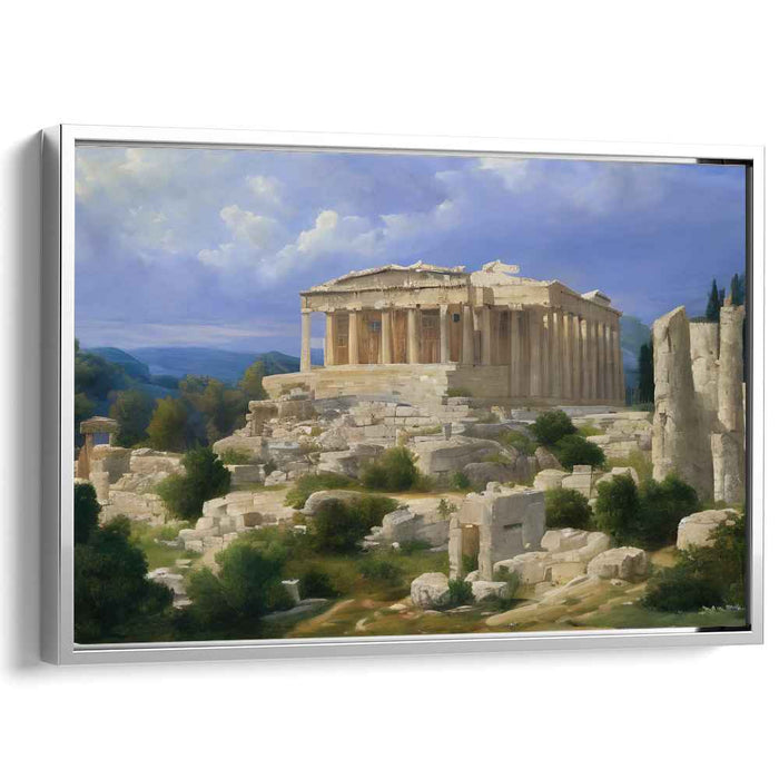 Faded Glory Echoes Forever: Classical Greek Temple in Sunlit Ruins Canvas Art Print